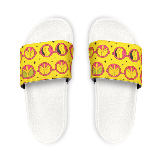 Women's Yellow Floral Removable-Strip Slide Sandals — Adjustable Strap Summer Sliders