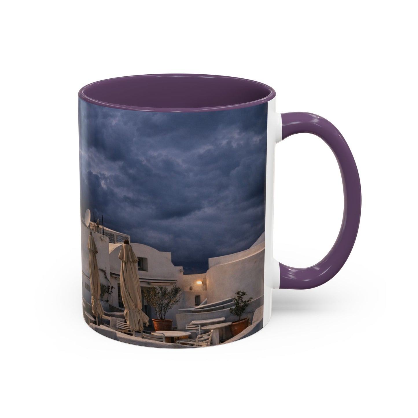 Santorini Windmill Storm Coffee Mug | Dramatic Sky Greek Travel Gift