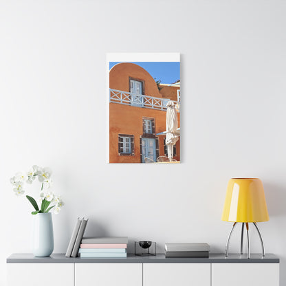Oia Santorini Orange Facade Canvas — Mediterranean Terracotta Matte Wall Art