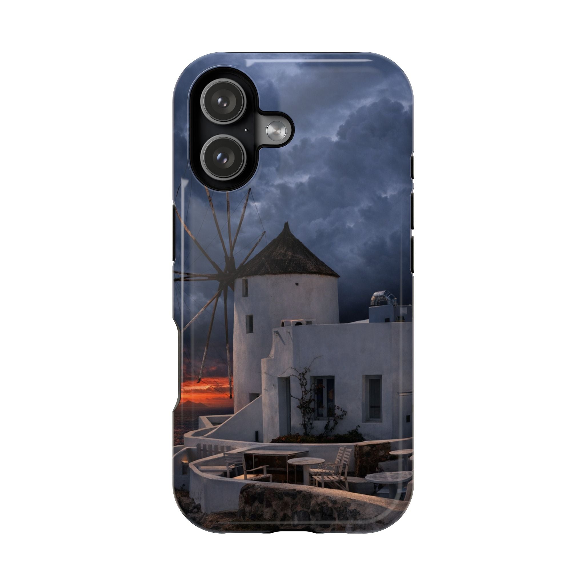 Santorini Windmill Sunset phone case | Magnetic impact-resistant case Greek Island Travel Gift