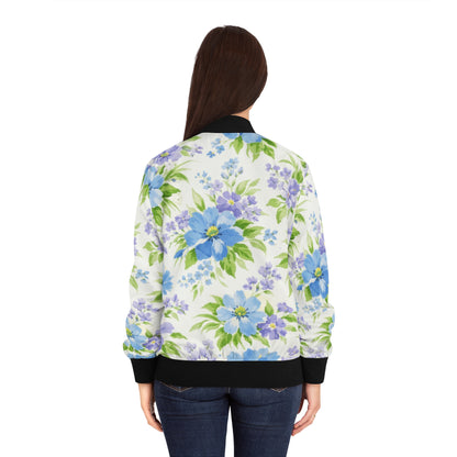 Floral Blue & Lavender All-Over Print Bomber Jacket