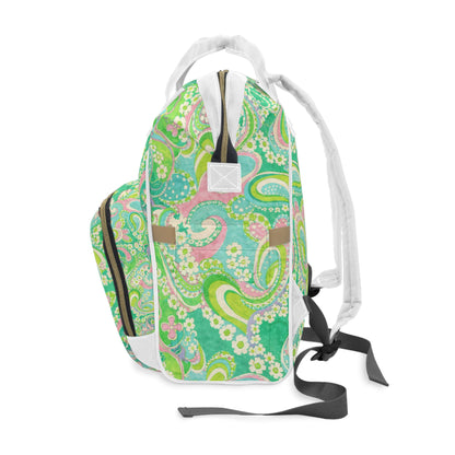 Green Paisley Diaper Backpack – Multifunctional Baby Travel Bag