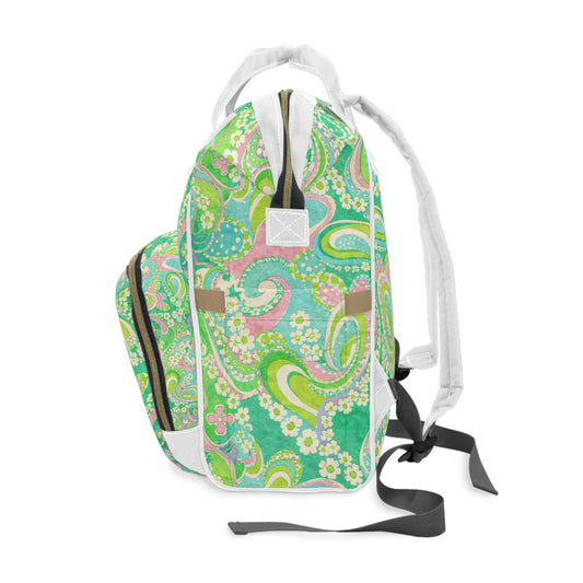 Green Paisley Diaper Backpack – Multifunctional Baby Travel Bag