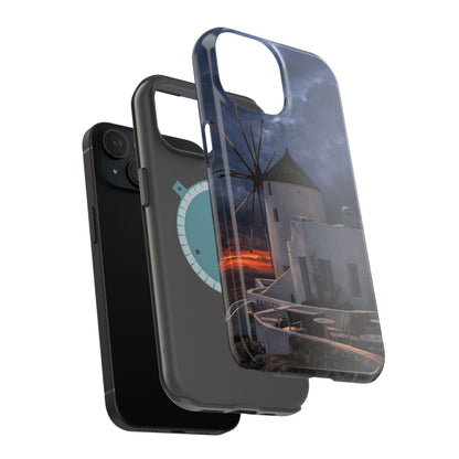 Santorini Windmill Sunset phone case | Magnetic impact-resistant case Greek Island Travel Gift