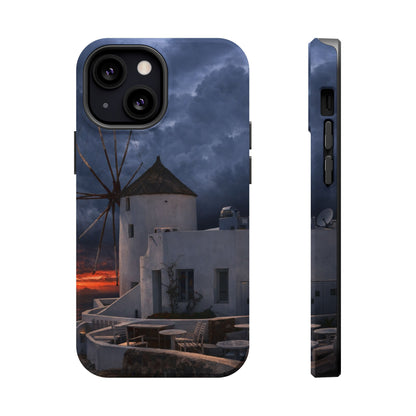 Santorini Windmill Sunset phone case | Magnetic impact-resistant case Greek Island Travel Gift