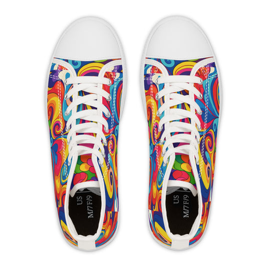 Women's High Top Sneakers — Colorful Retro Psychedelic Swirl Pattern