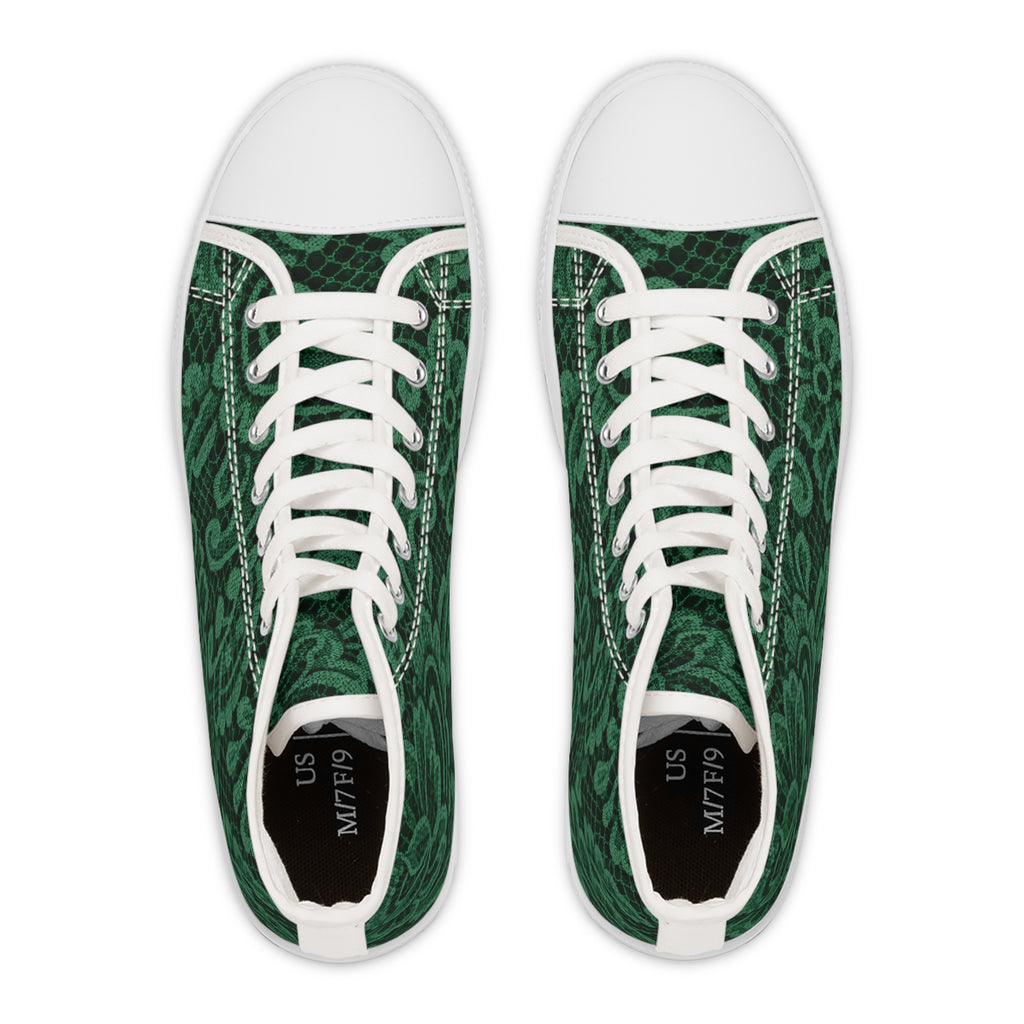 Green Lace Floral High-Top Sneakers