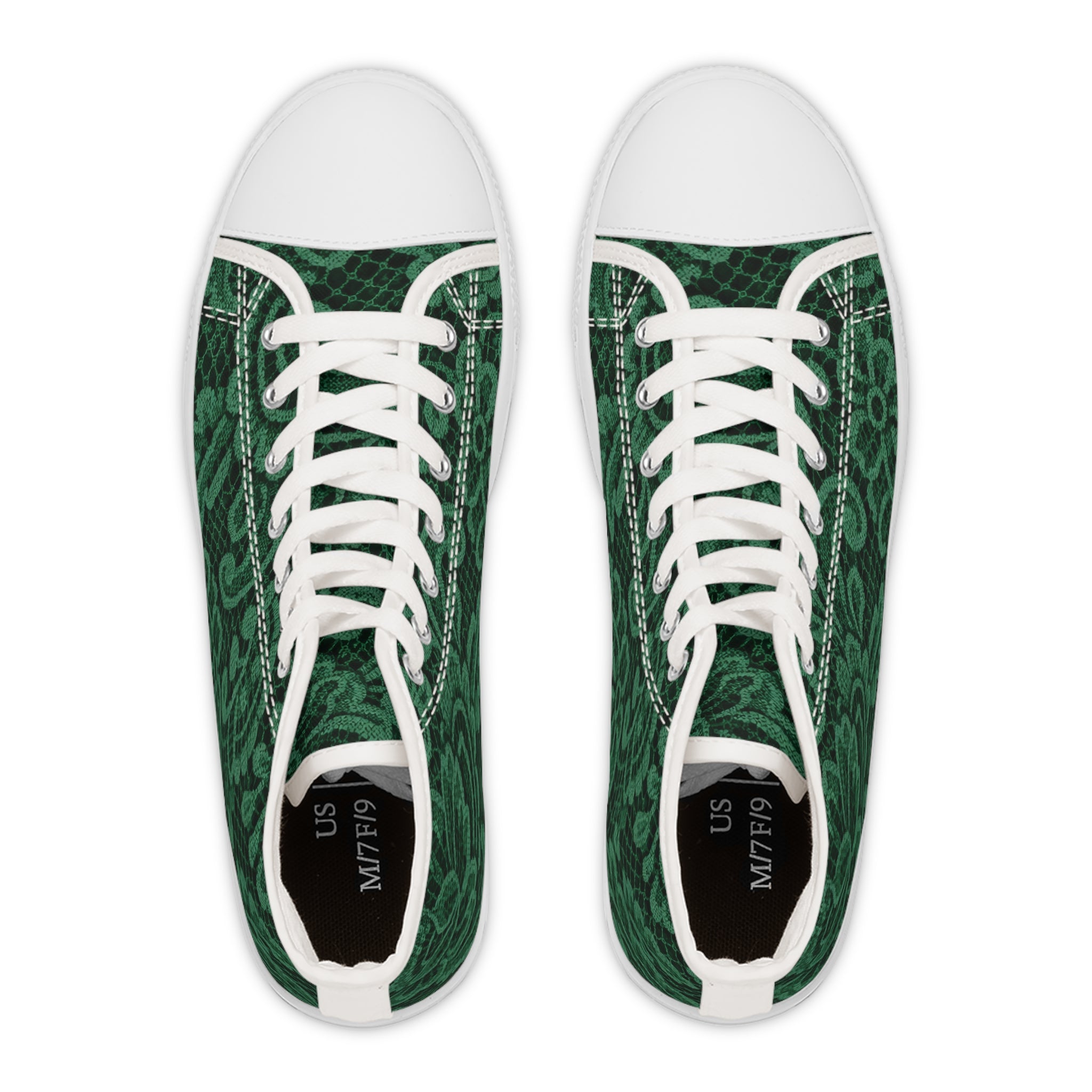 Green Lace Floral High-Top Sneakers