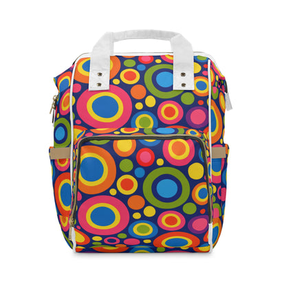 Colorful Retro Circles Diaper Backpack – Multifunctional Baby Bag with Bright Pop Art Print