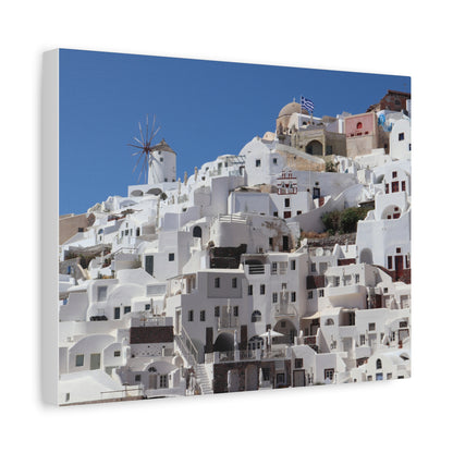 Oia Santorini White Houses Canvas — Matte Stretched Greek Island Wall Art