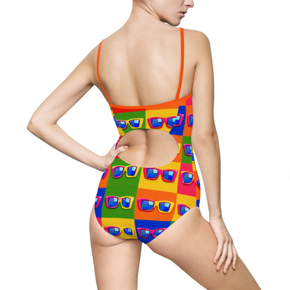 Retro Sunglasses Pattern One-Piece Swimsuit — Colorful Pop Art Beachwear