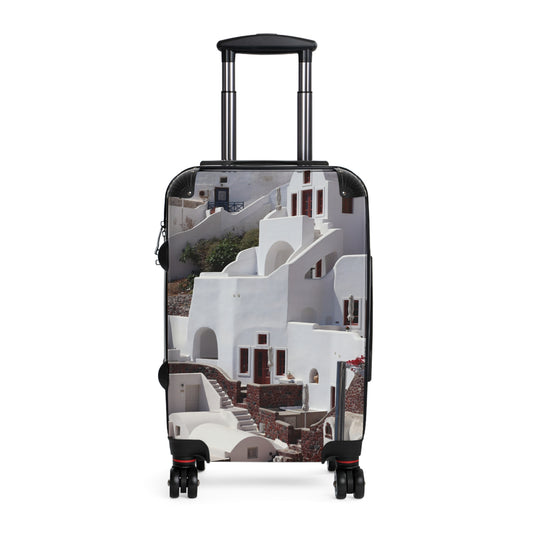 Luxury Santorini Oia Suitcase - Ghost City Edition - White Cascade Architecture Photography - Exclusive Travel Luggage