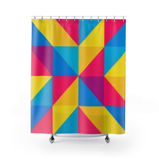 Geometric Color Block Shower Curtain — Bright Modern Bathroom Decor