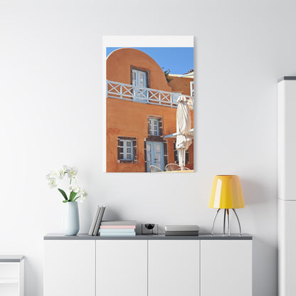 Oia Santorini Orange Facade Canvas — Mediterranean Terracotta Matte Wall Art