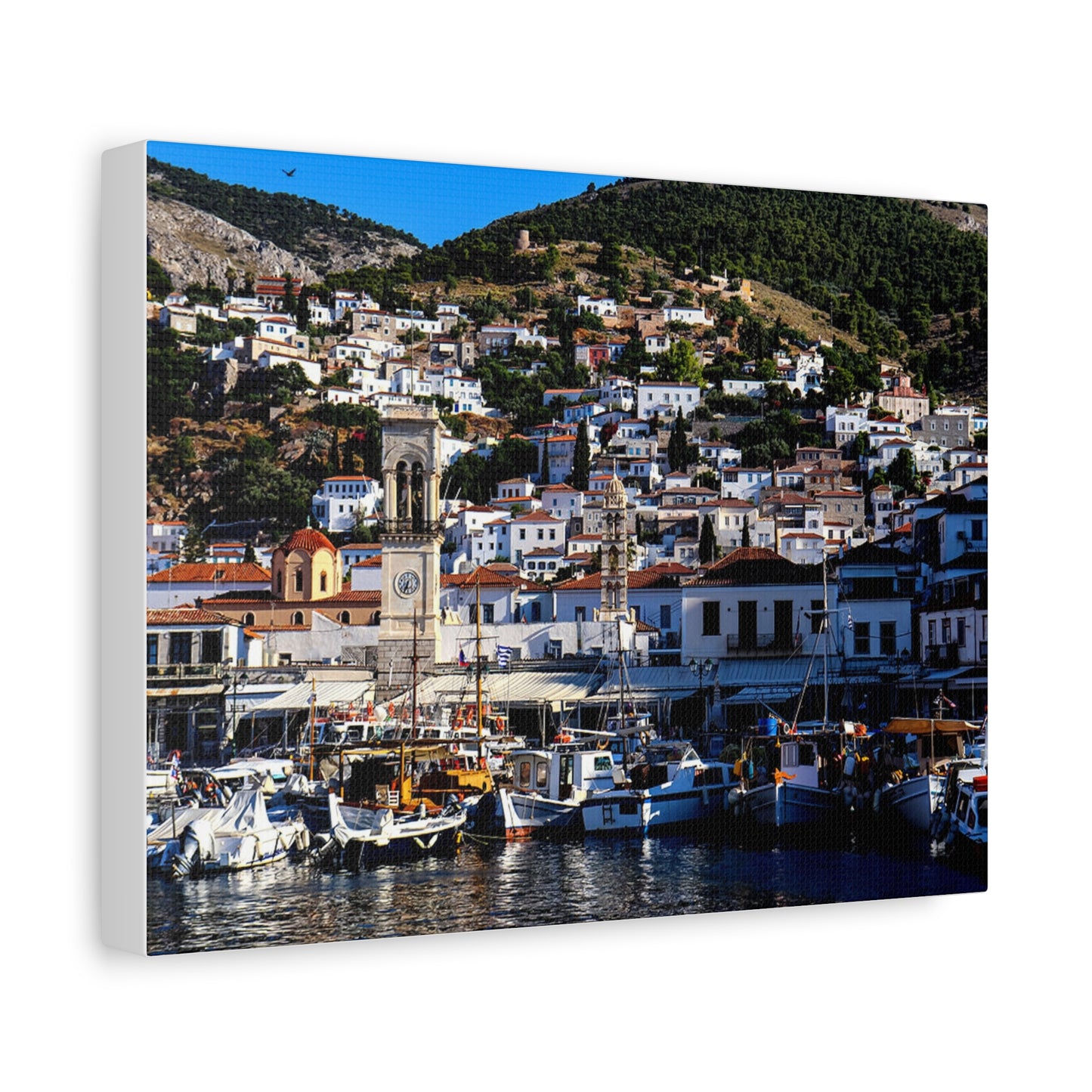 Hydra Island Greece Canvas Print, Mediterranean Harbor Wall Art, Greek Island Coastal Decor, Scenic Travel Photography Poster