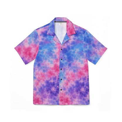 Men's Tie-Dye Hawaiian Camp Shirt — Pink & Blue Vacation Button-Up