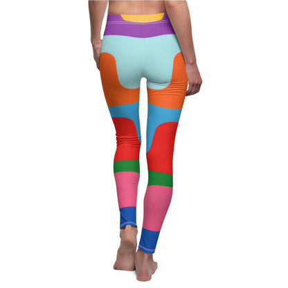 Colorblock Retro Wave Leggings — Bold All-Over-Print Women's Fitness & Casual Tights