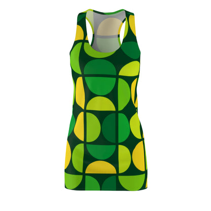 Geometric Green Racerback Dress — Retro Circle Print AOP