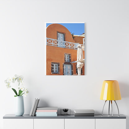 Oia Santorini Orange Facade Canvas — Mediterranean Terracotta Matte Wall Art