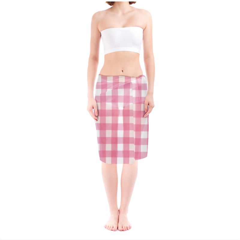Sarong Pink Gingham Checkered Beach Sarong Wrap