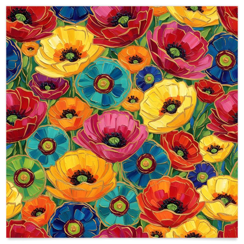 Vibrant Impressionist Floral Tile Wallpaper Memo