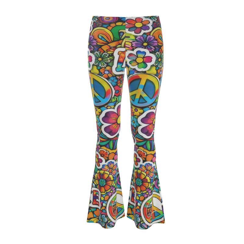 Groovy 70s Hippie Peace Pattern High WaistHigh Waisted Flared Leggings