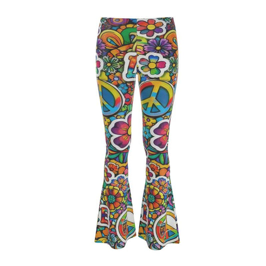 Groovy 70s Hippie Peace Pattern High WaistHigh Waisted Flared Leggings
