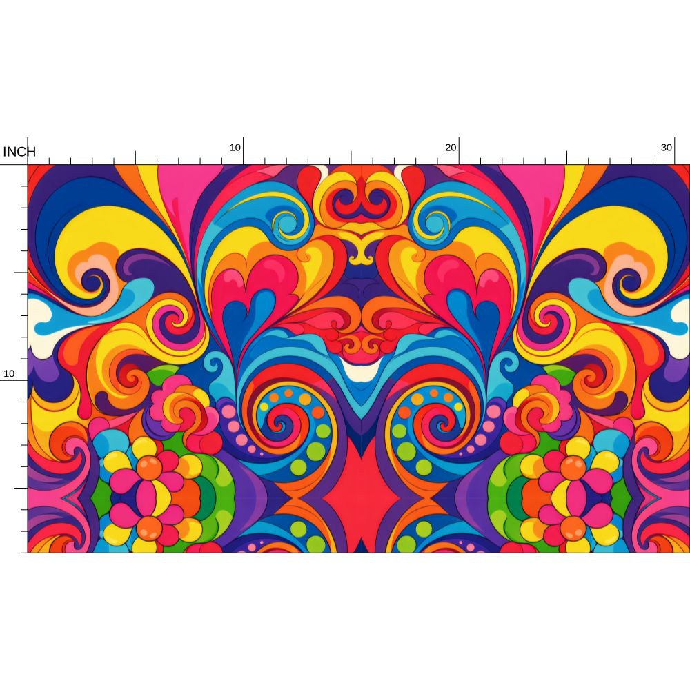 Psychedelic Retro 70s Vibrant Floral Repeat Pattern Fabric Printing