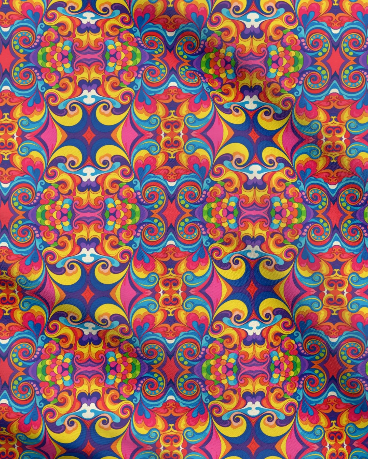 Psychedelic Retro 70s Vibrant Floral Repeat Pattern Fabric Printing