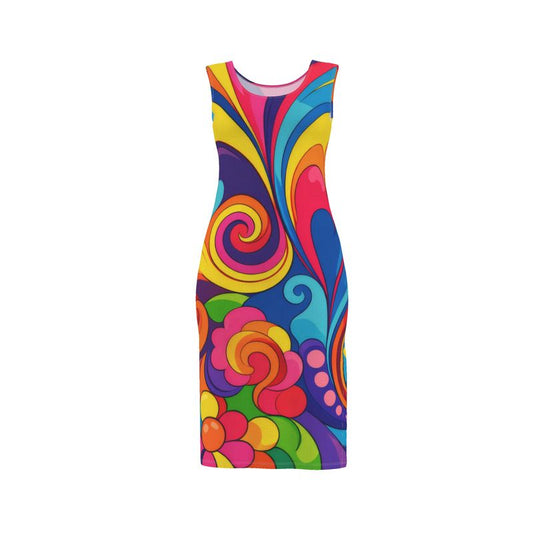 Psychedelic Retro 70s Floral Swirl Inspired Bodycon Dress
