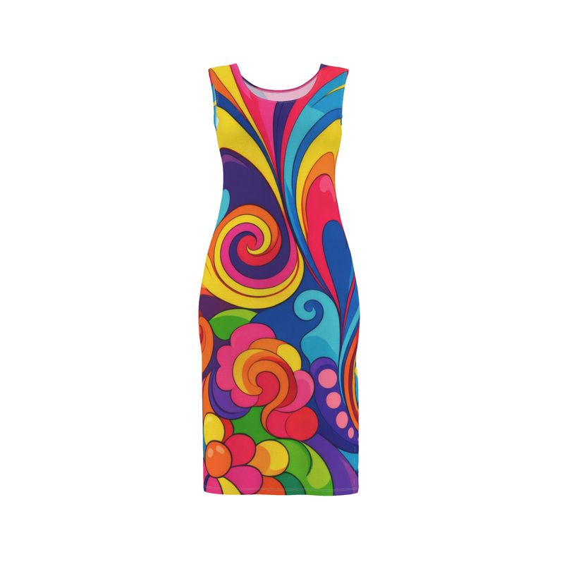 Psychedelic Retro 70s Floral Swirl Inspired Bodycon Dress