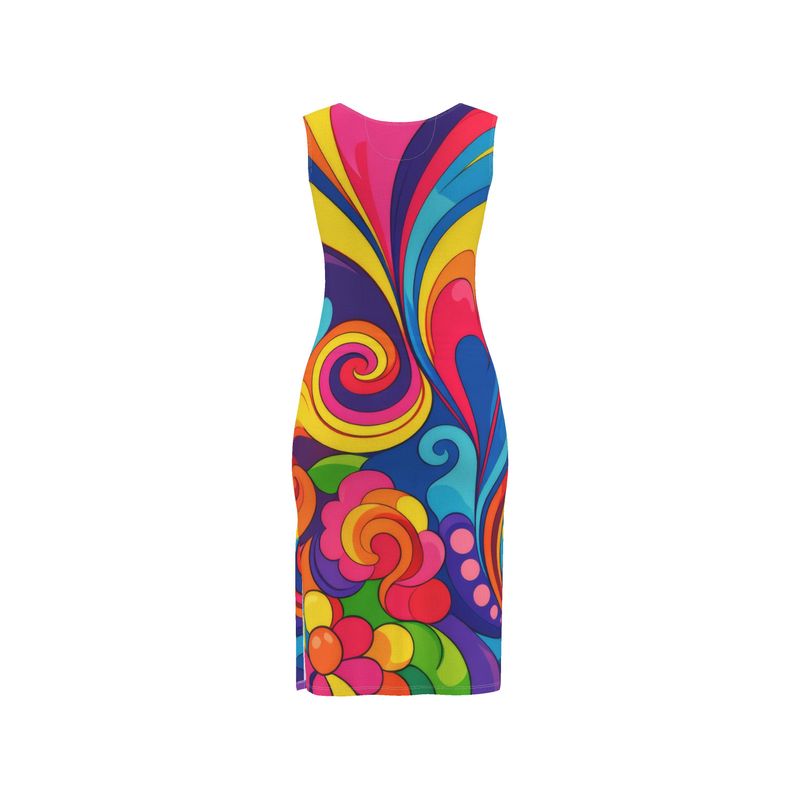 Psychedelic Retro 70s Floral Swirl Inspired Bodycon Dress