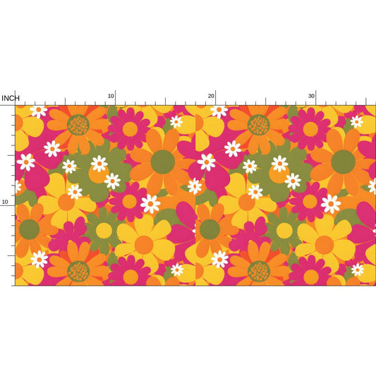 60s Flower Power Pattern Fabric Printing