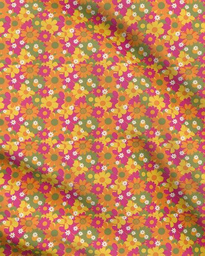 60s Flower Power Pattern Fabric Printing