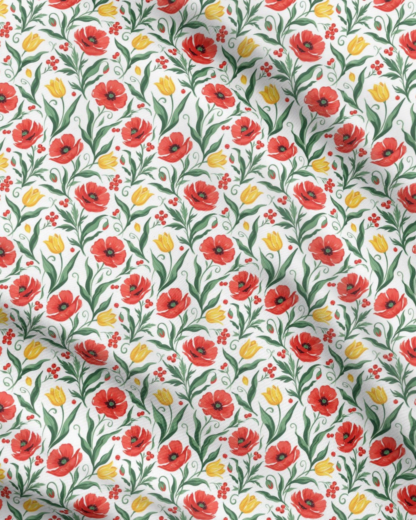 Elegant Poppy and Tulip Botanical Fabric Printing