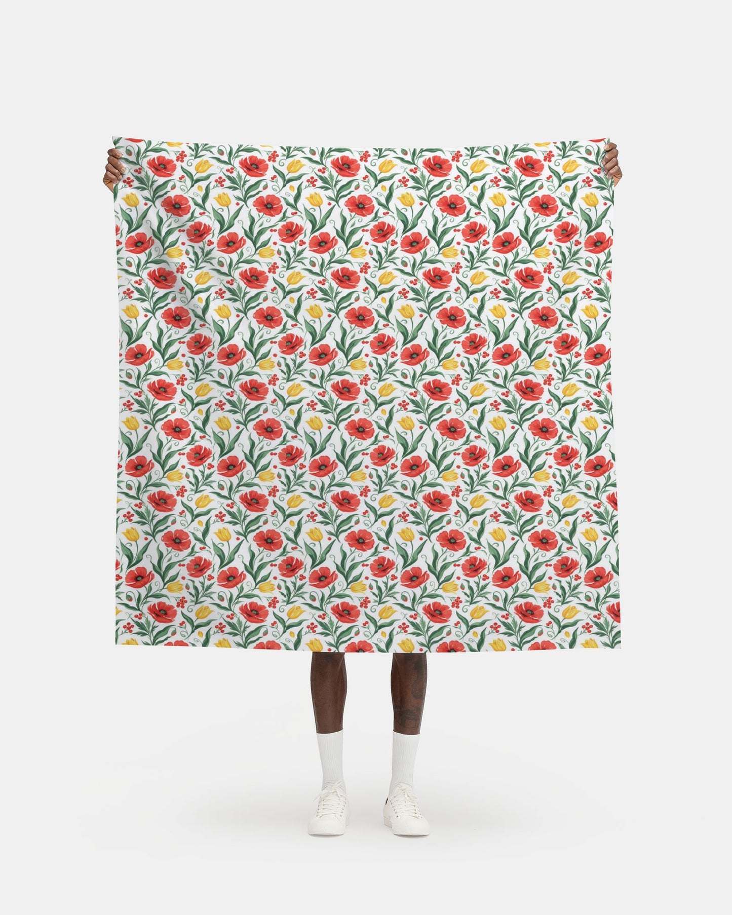 Elegant Poppy and Tulip Botanical Fabric Printing