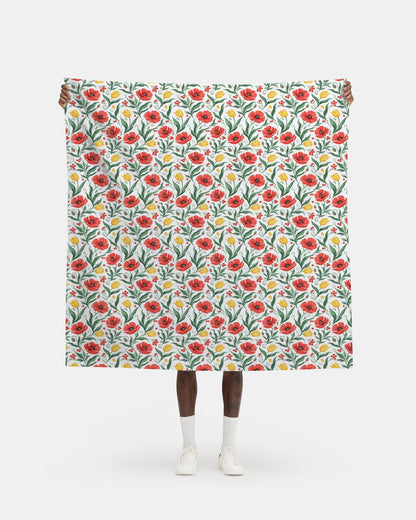 Elegant Poppy and Tulip Botanical Fabric Printing