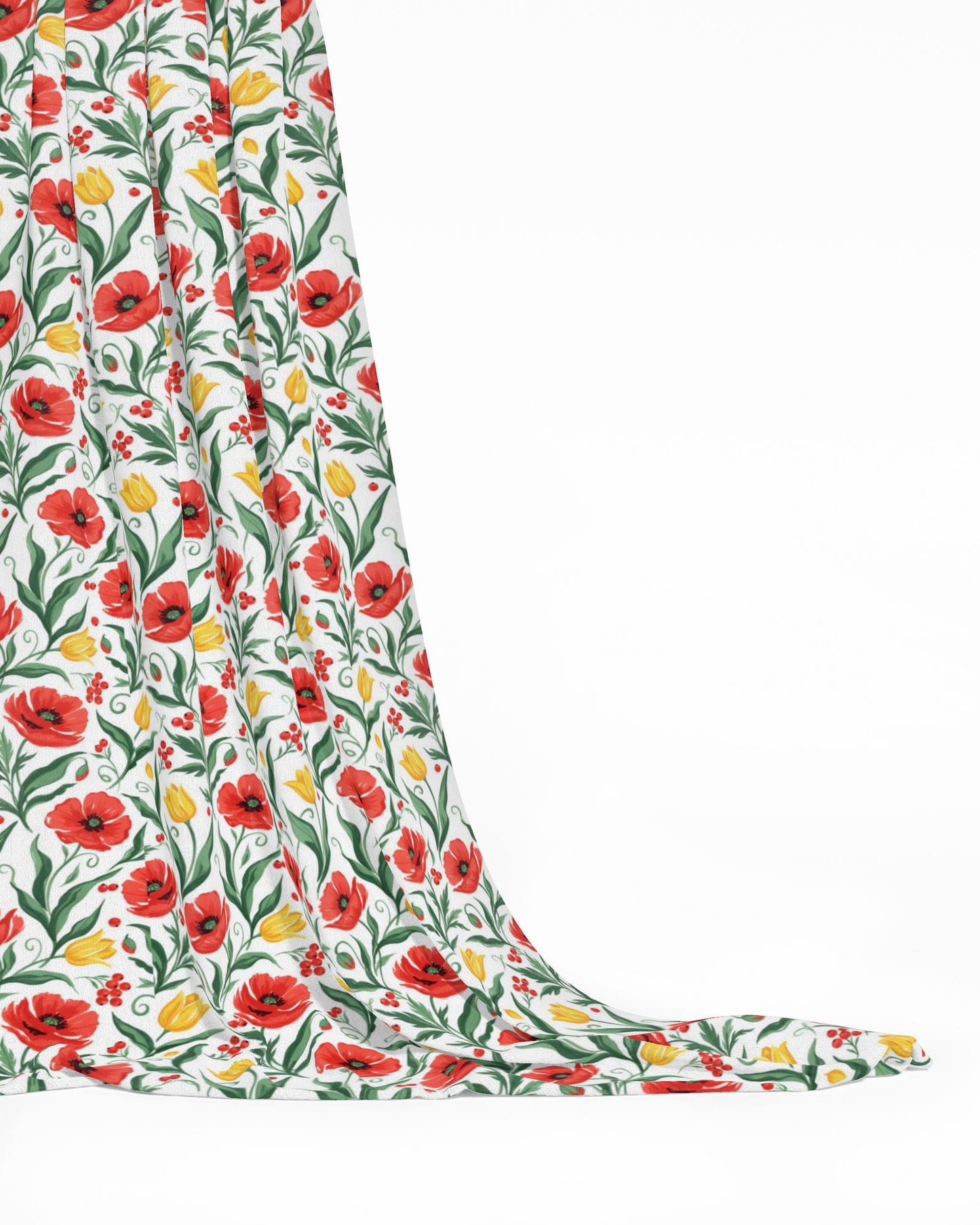 Elegant Poppy and Tulip Botanical Fabric Printing