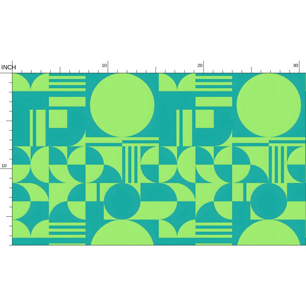Minimalist Inspired  Bauhaus Geometric Teal Lime Fabric Printing