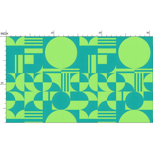 Minimalist Inspired  Bauhaus Geometric Teal Lime Fabric Printing
