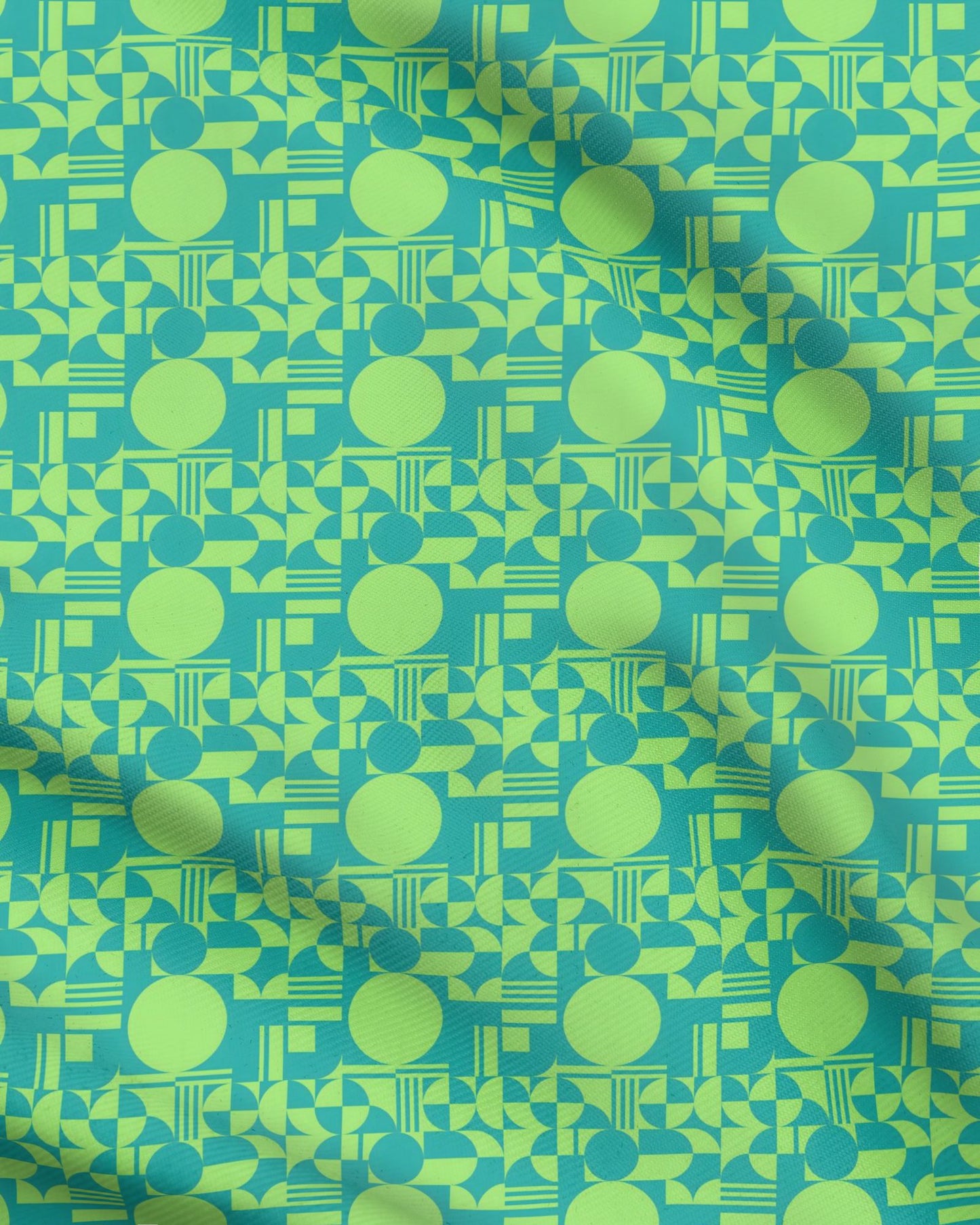 Minimalist Inspired  Bauhaus Geometric Teal Lime Fabric Printing
