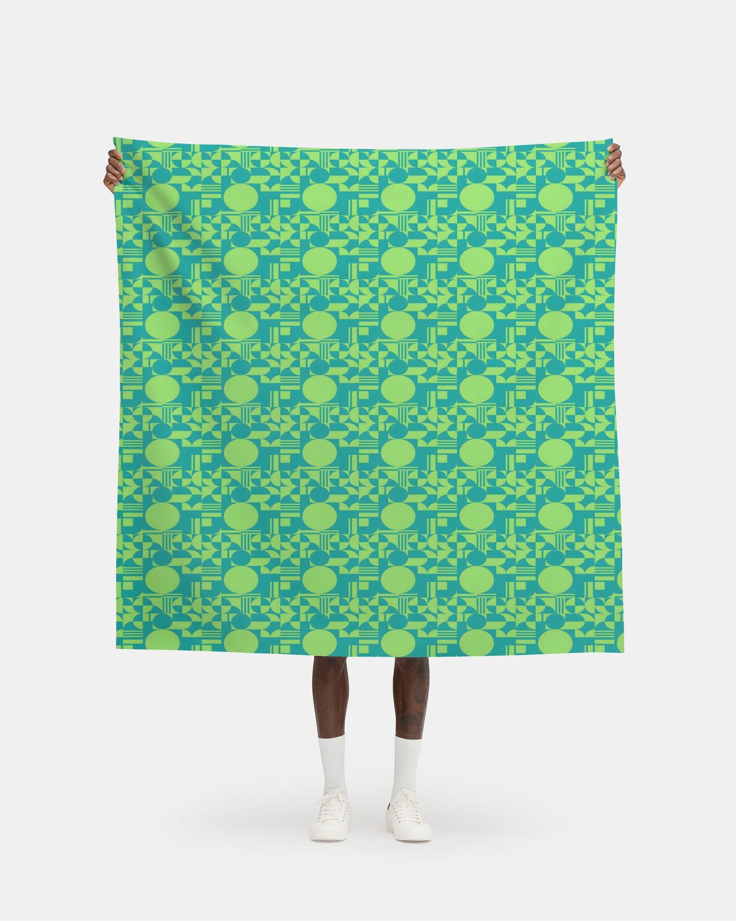 Minimalist Inspired  Bauhaus Geometric Teal Lime Fabric Printing