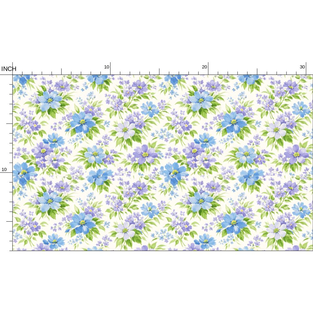 Vintage Shabby Chic Blue Floral Inspired Fabric Printing
