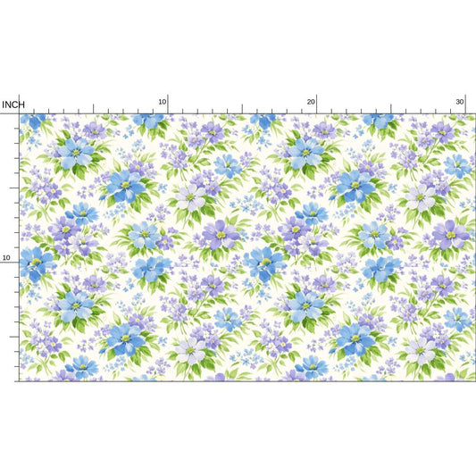 Vintage Shabby Chic Blue Floral Inspired Fabric Printing