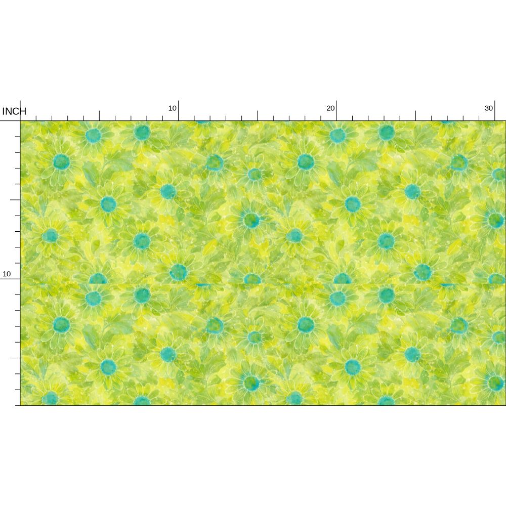 Watercolor Lime Green Daisy Fabric Printing