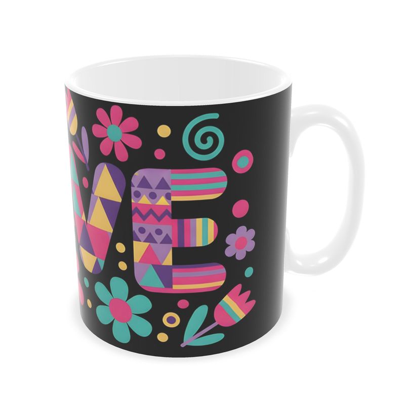 Neon Love Tribal Pattern  Vibrant Boho Typog Builders Mugs