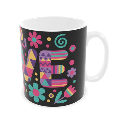 Neon Love Tribal Pattern  Vibrant Boho Typog Builders Mugs