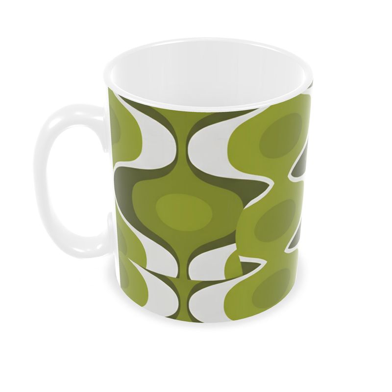 Retro 70s Olive Green Geometric Builders Mugs