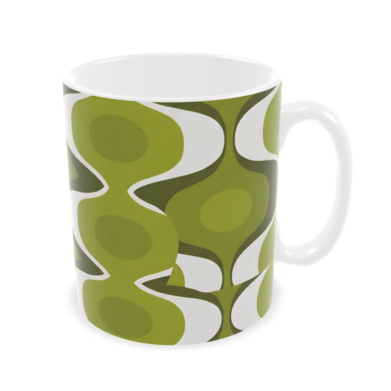 Retro 70s Olive Green Geometric Builders Mugs
