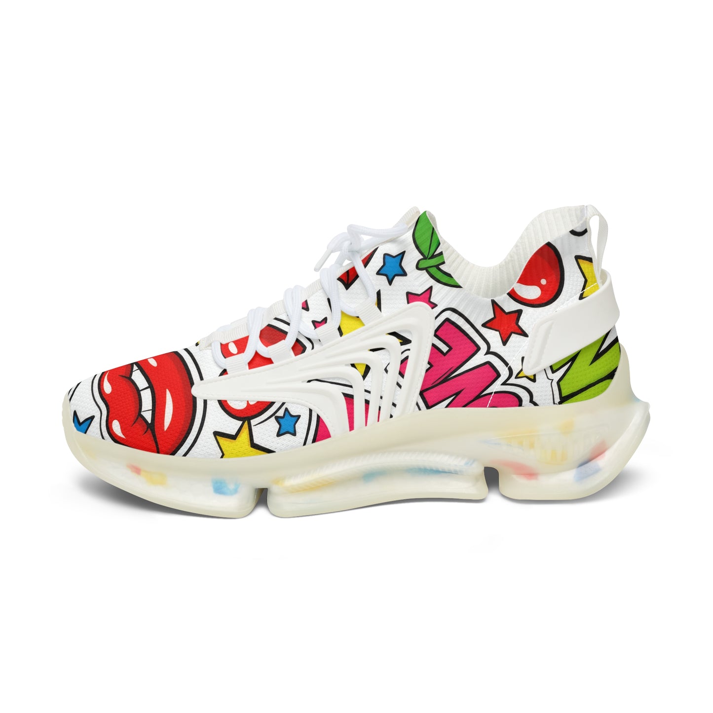 Women's Mesh Sneakers — Pop Art Lip & Stars Graphic Athletic Shoes